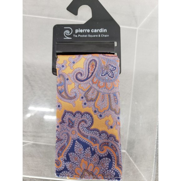 Pierre Cardin Holiday Orange Blue‎ Paisley Reversible Dress Pocket Square Scarf - Picture 5 of 7